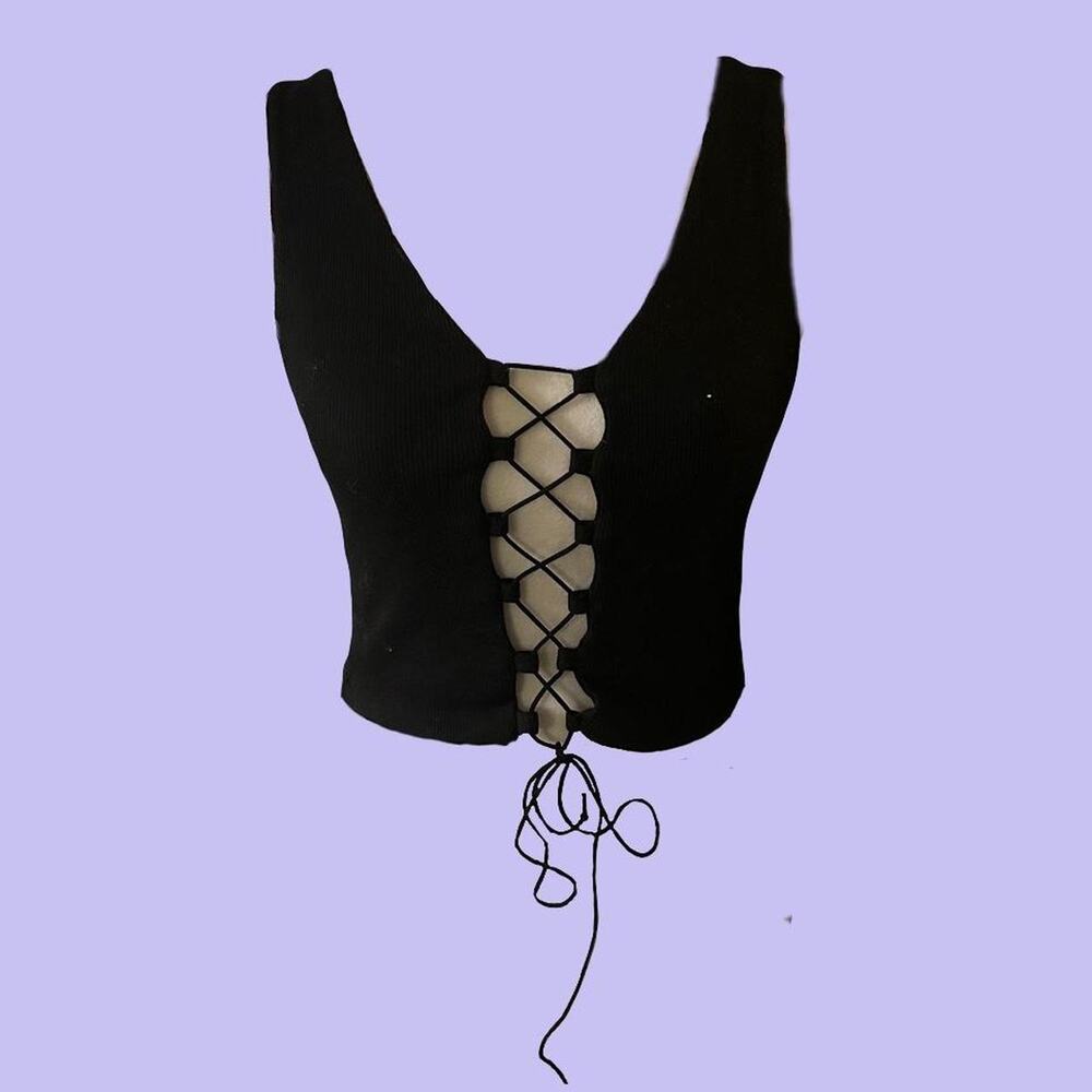 Lace up front crop tank